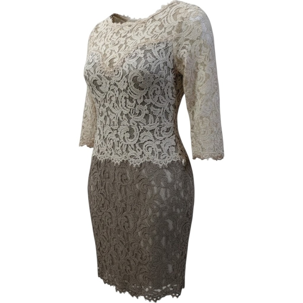 Tadashi Shoji Petite 10P Lace Ombre Sheath Dress‎ Cream Taupe ACZ1224MP